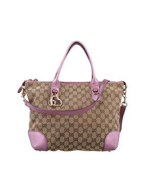 Gucci Heart Bit Charm Brown Rose Leather Canvas Bag